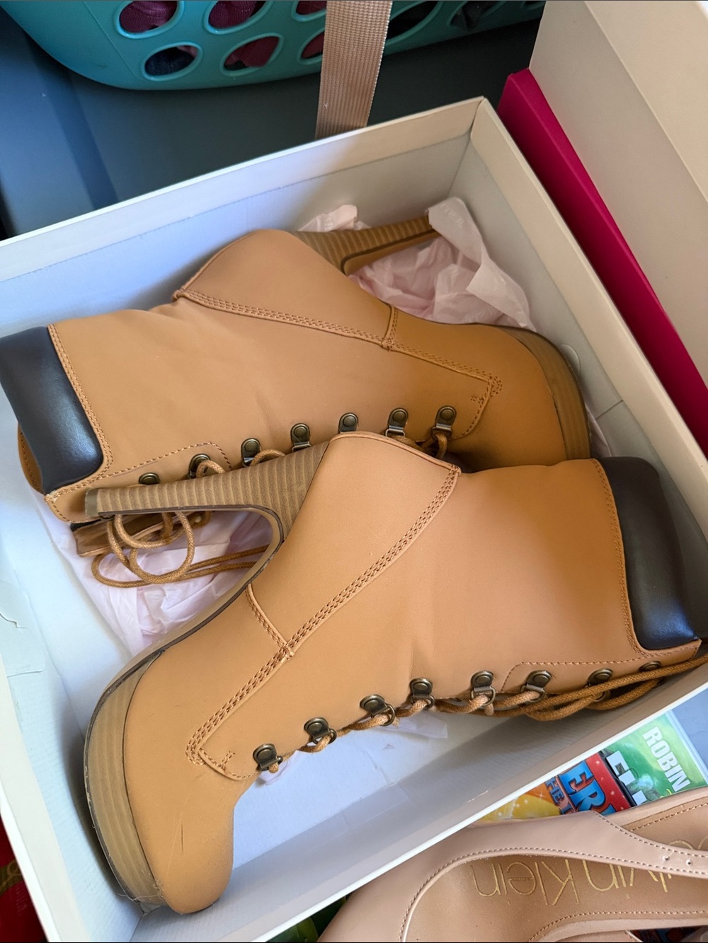 Womens Tan Lace-Up Ankle Boots